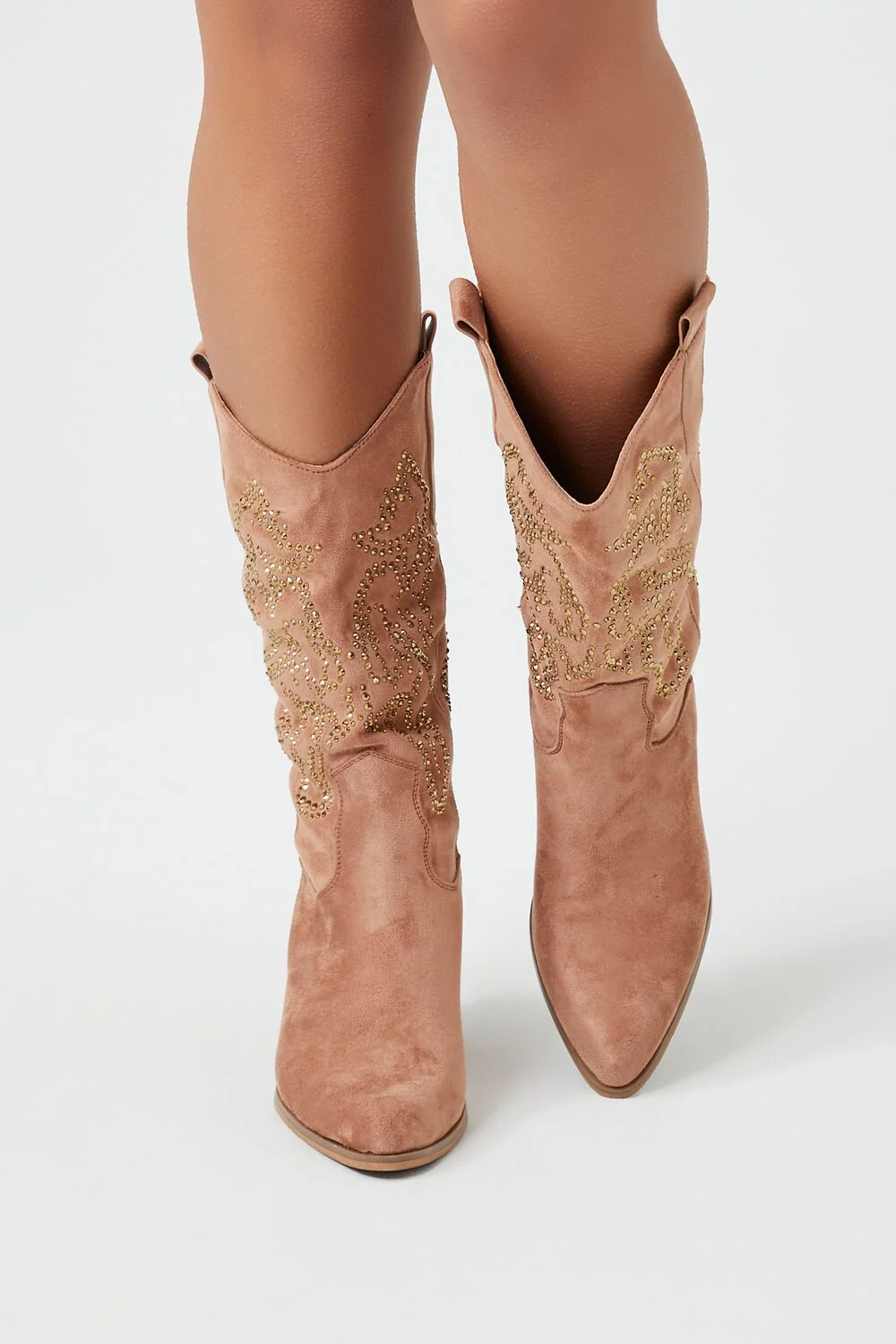 Faux Suede Rhinestone Cowboy Boots - Image 4