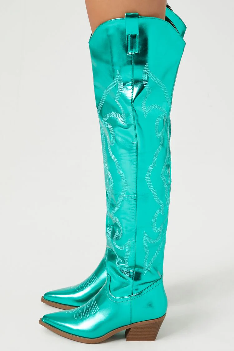 Metallic Knee-High Cowboy Boots - Image 2