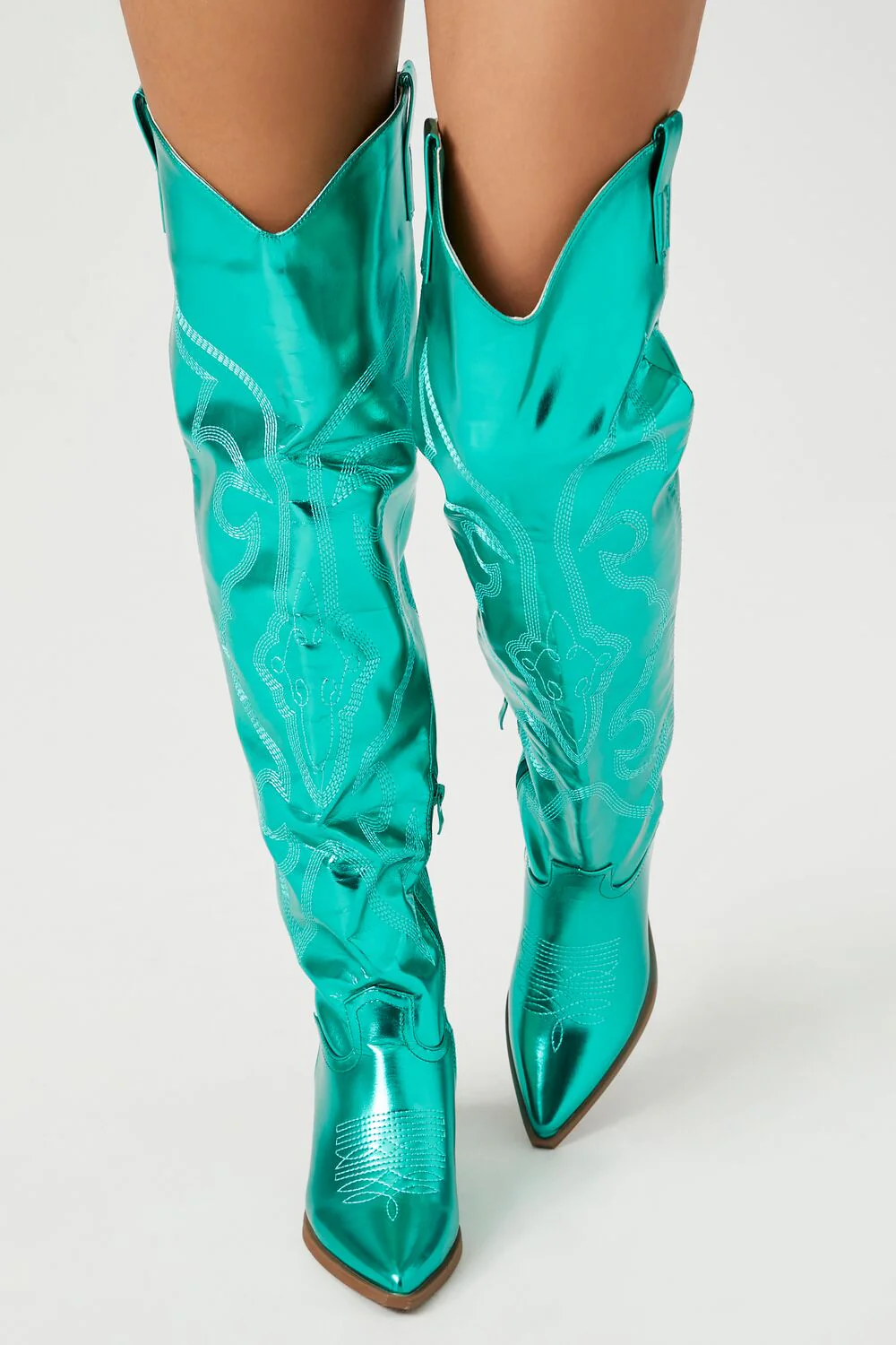 Metallic Knee-High Cowboy Boots - Image 4