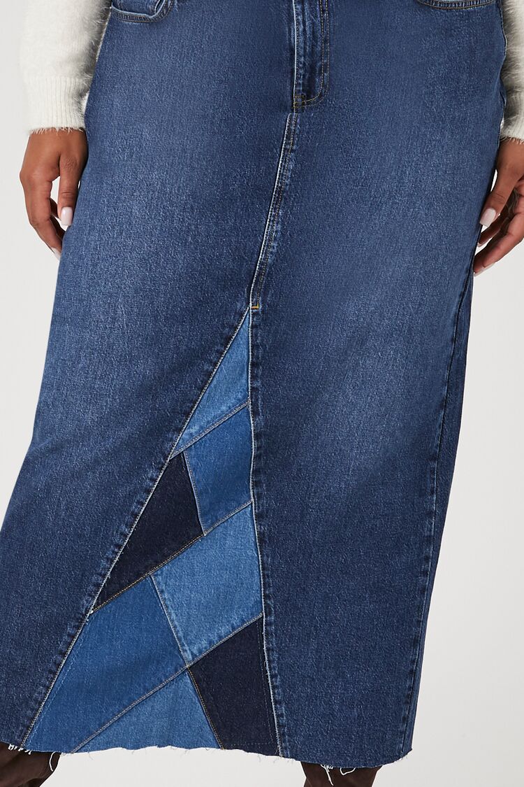 Plus Size Patchwork Denim Maxi Skirt - Image 6