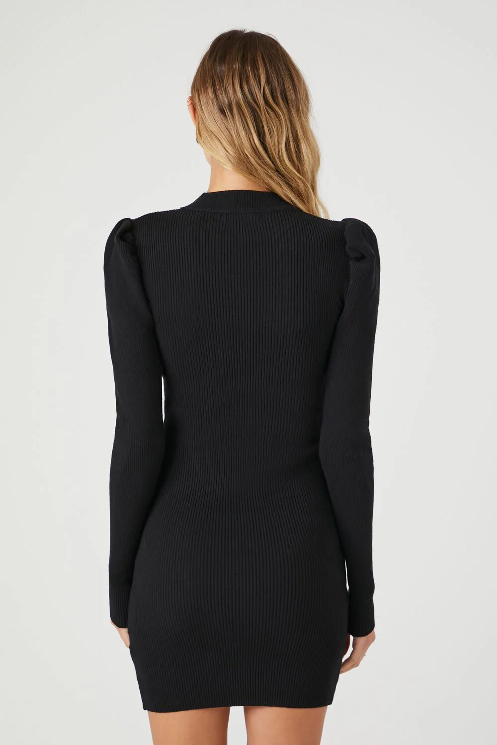 Puff-Sleeve Mini Sweater Dress - Image 4