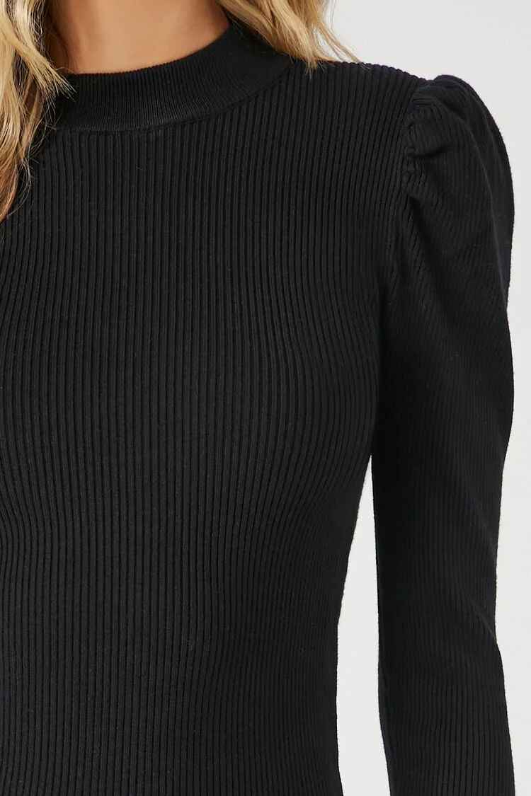 Puff-Sleeve Mini Sweater Dress - Image 5