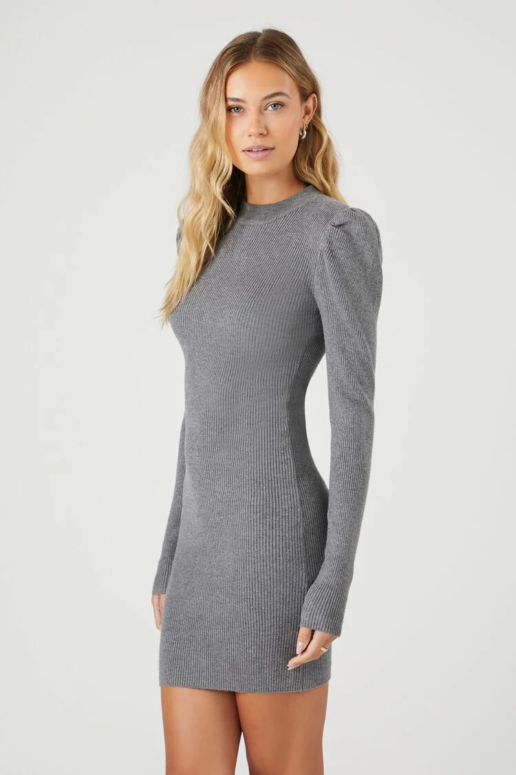 Puff-Sleeve Mini Sweater Dress - Image 8