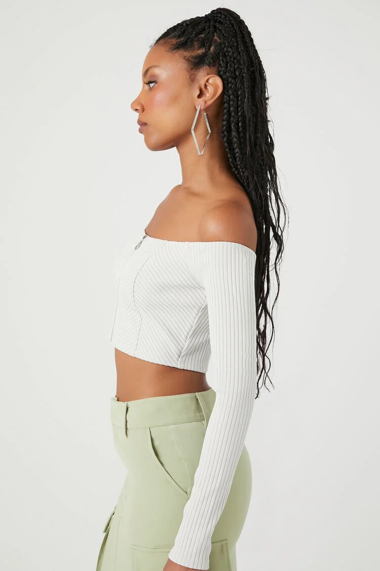 Ribbed Off-the-Shoulder Crop Top - Image 2