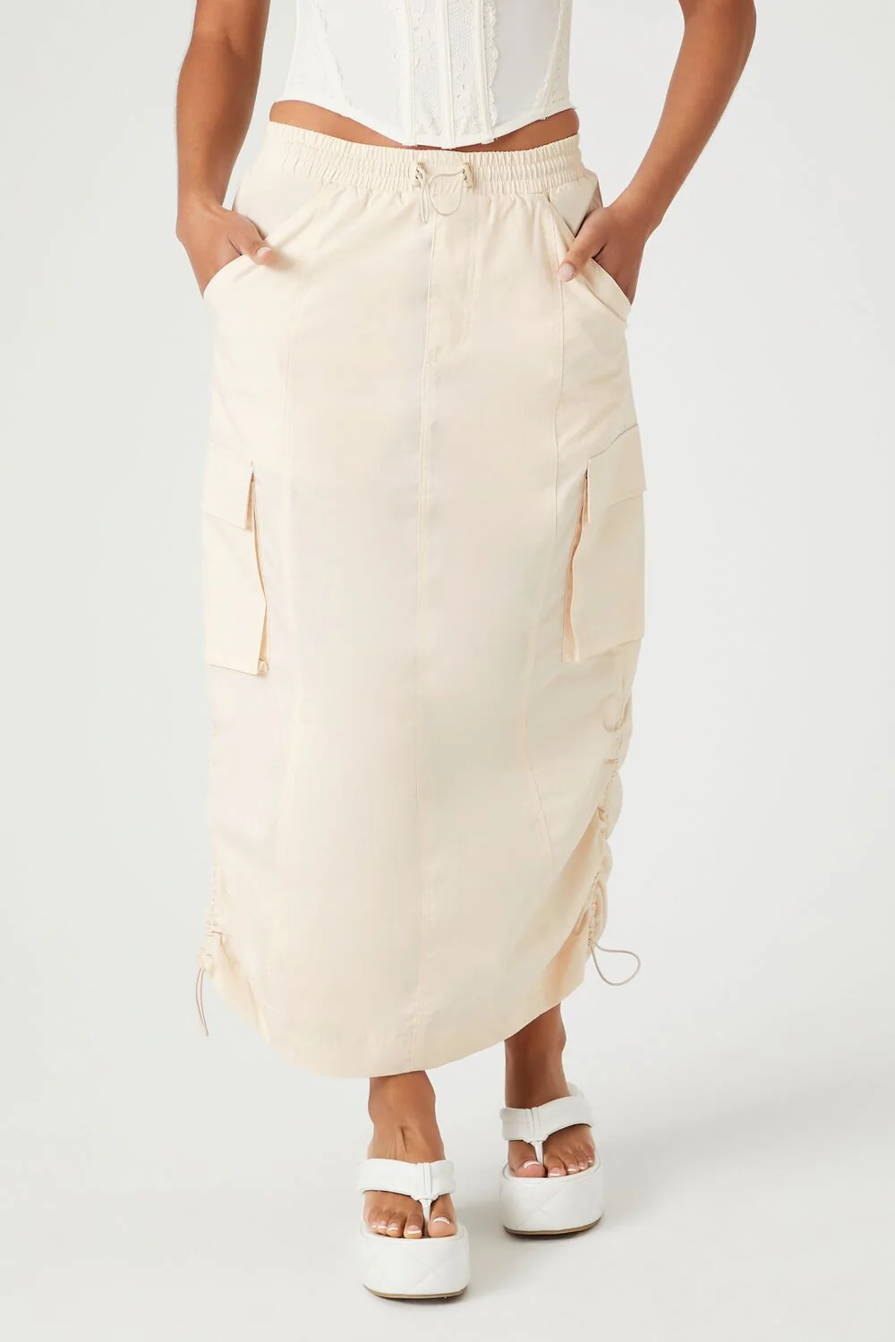Toggle Drawstring Cargo Midi Skirt - Image 2