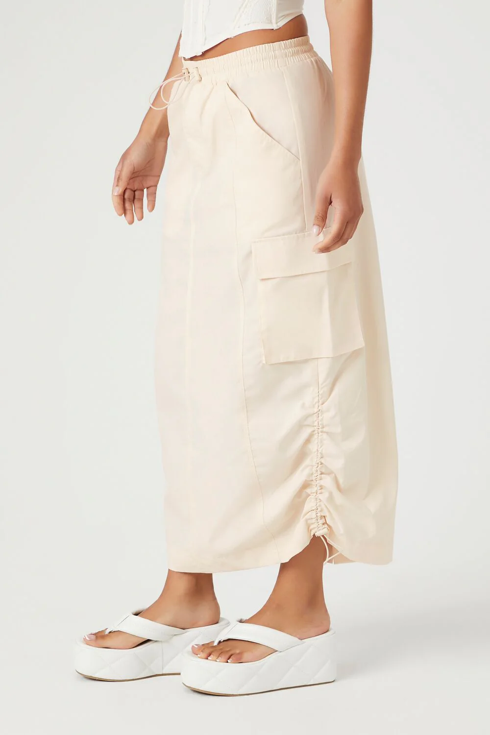 Toggle Drawstring Cargo Midi Skirt - Image 3