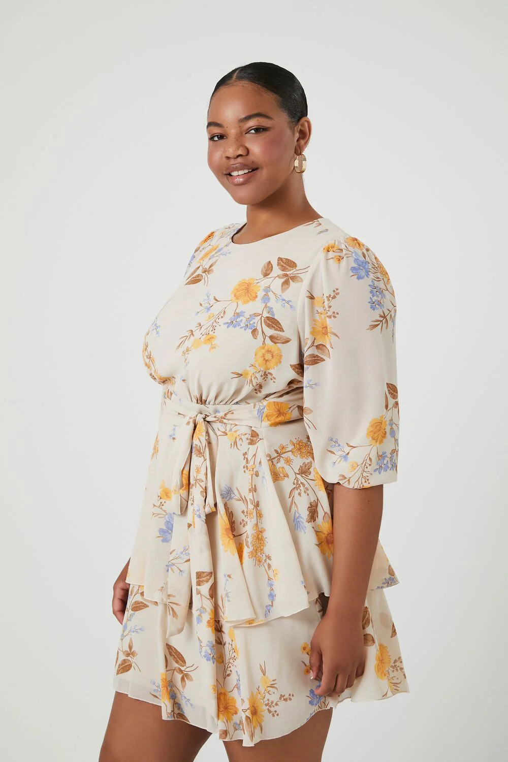 Plus Size Floral Tiered Ruffle Mini Dress - Image 2