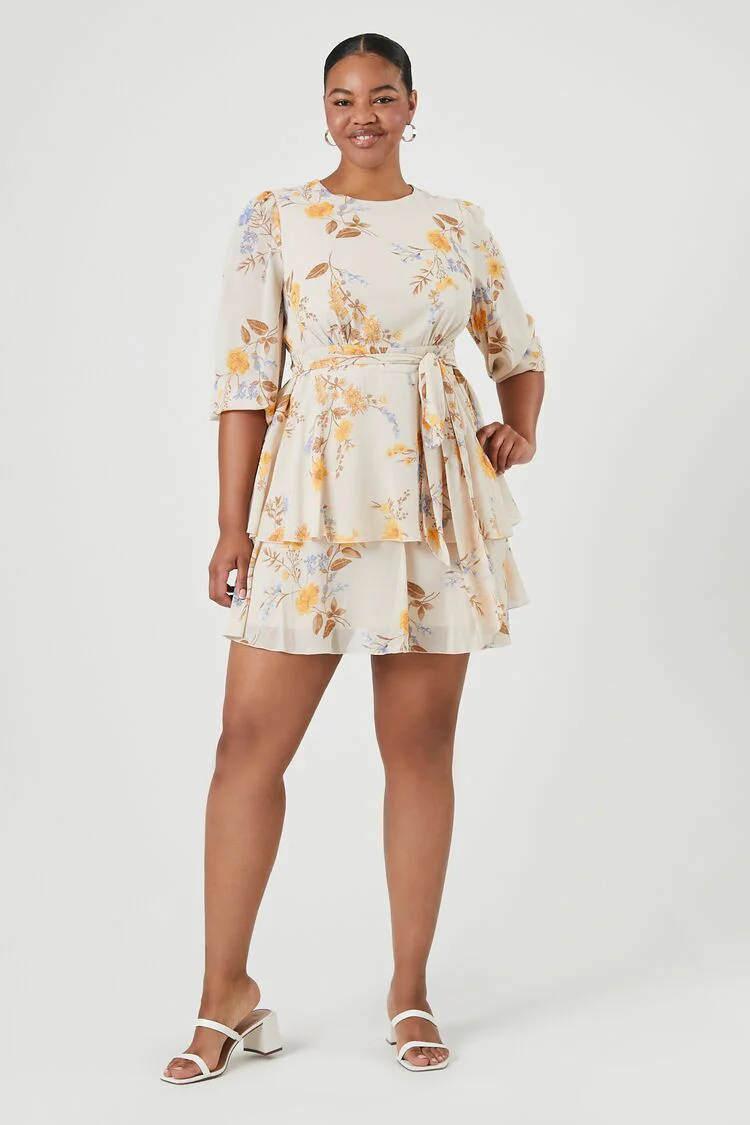 Plus Size Floral Tiered Ruffle Mini Dress - Image 4