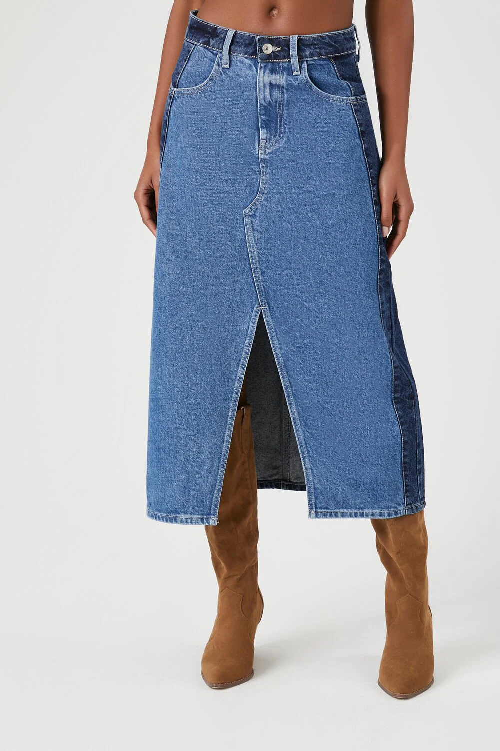 Colorblock Denim Midi Skirt - Image 2