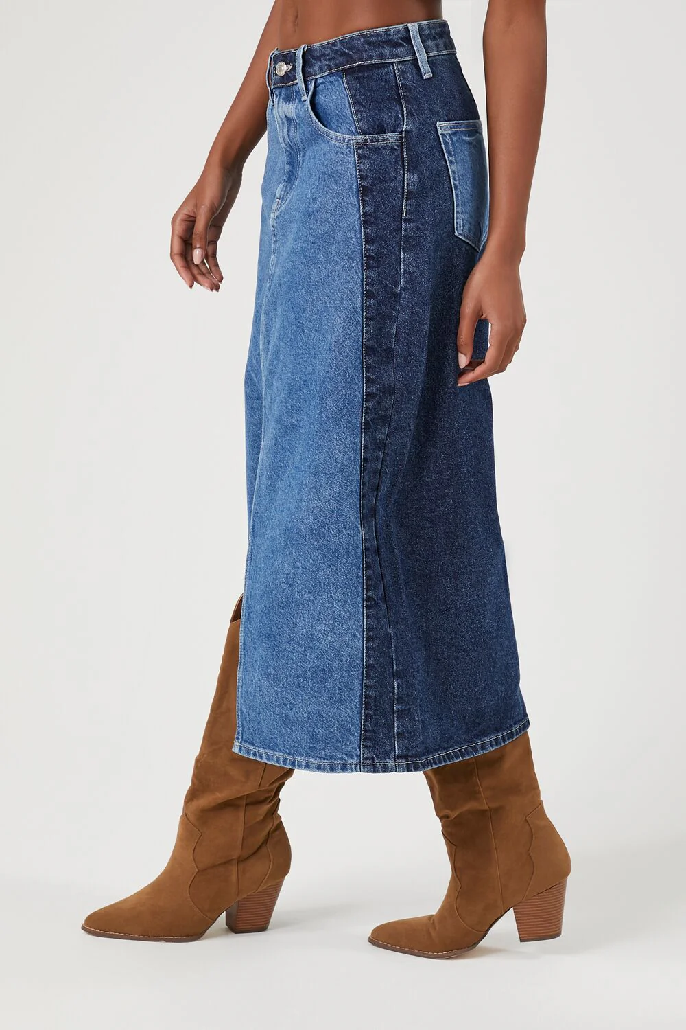 Colorblock Denim Midi Skirt - Image 3