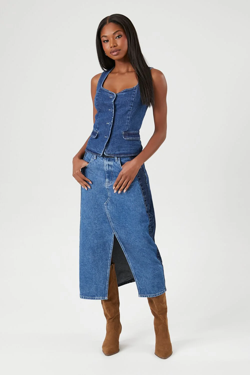 Colorblock Denim Midi Skirt - Image 5
