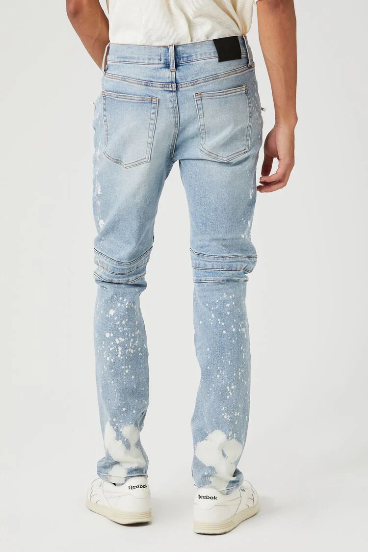 Distressed Bleach-Dye Moto Jeans - Image 4