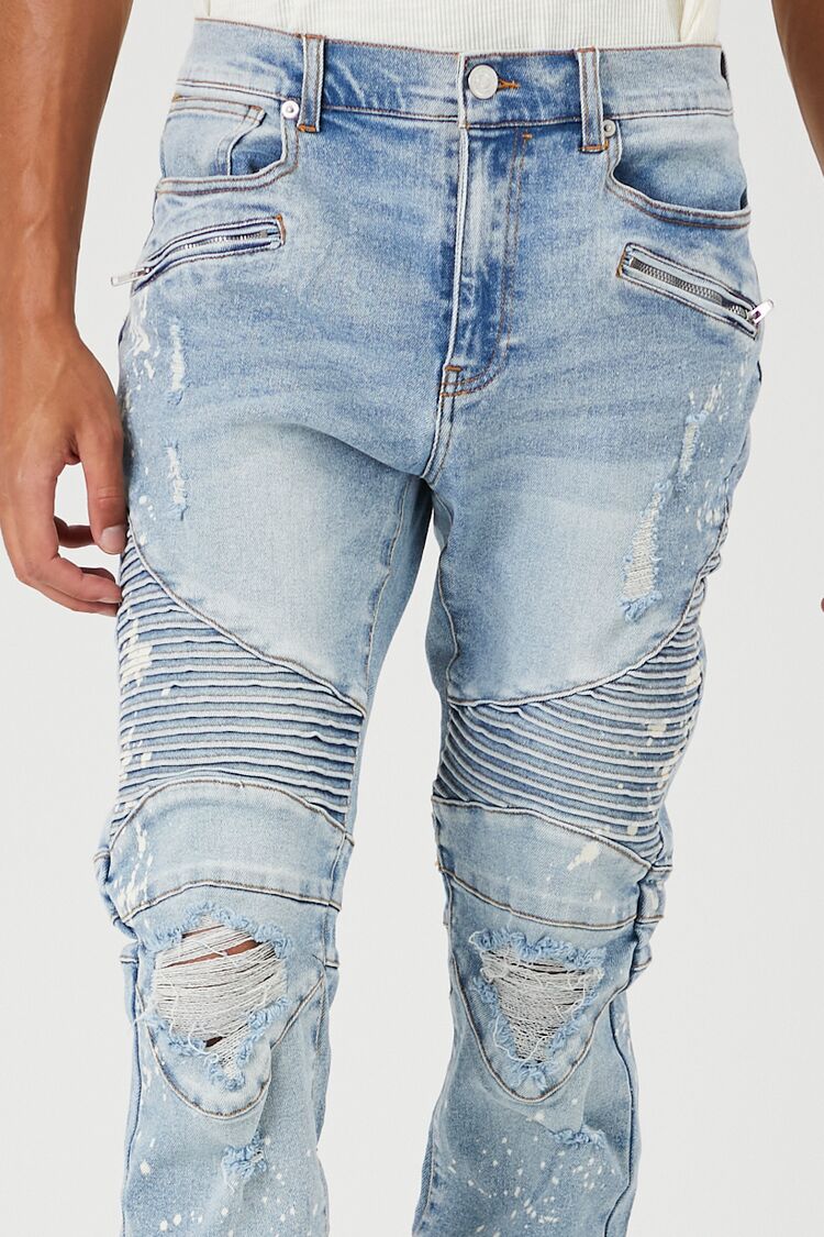 Distressed Bleach-Dye Moto Jeans - Image 5