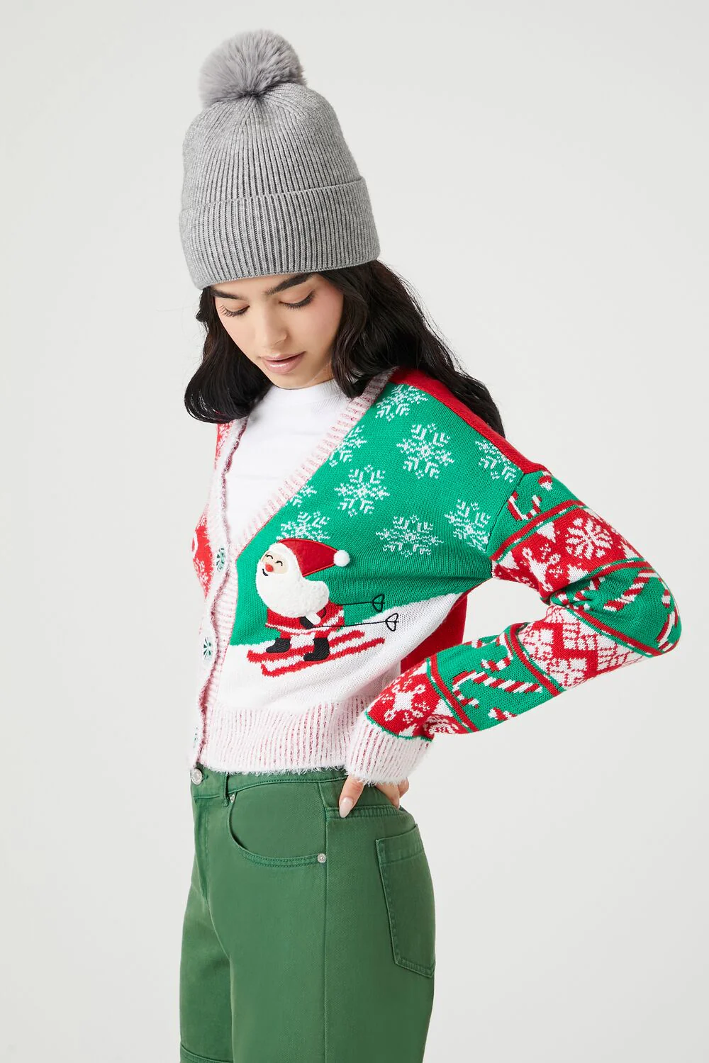 Skiing Santa Cardigan Sweater - Image 2
