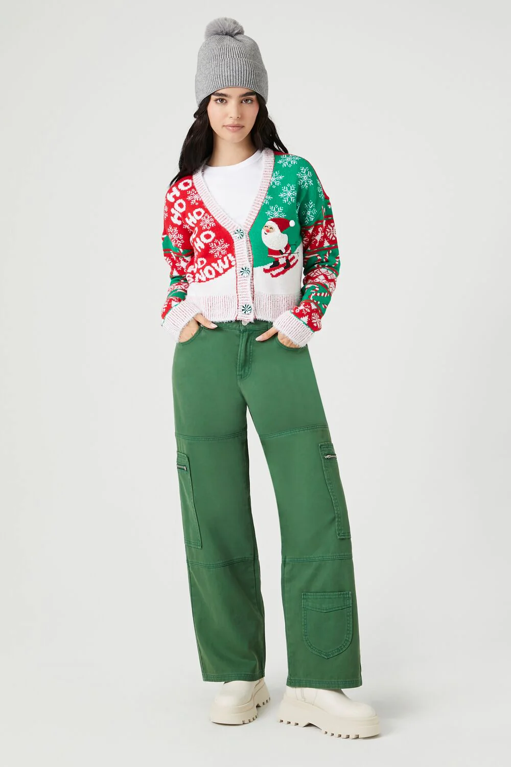 Skiing Santa Cardigan Sweater - Image 4