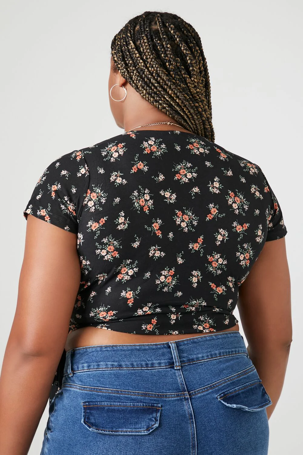 Plus Size Floral Wrap Crop Top - Image 3