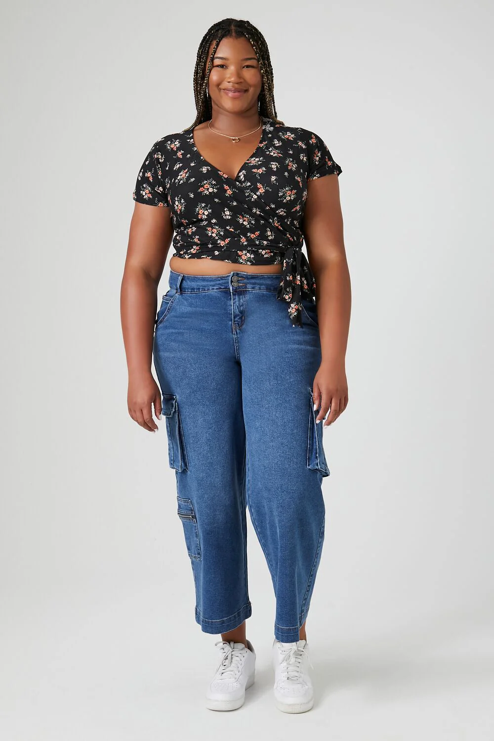 Plus Size Floral Wrap Crop Top - Image 4