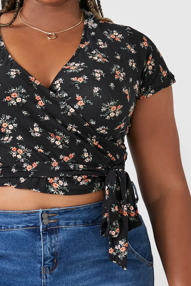 Plus Size Floral Wrap Crop Top - Image 5