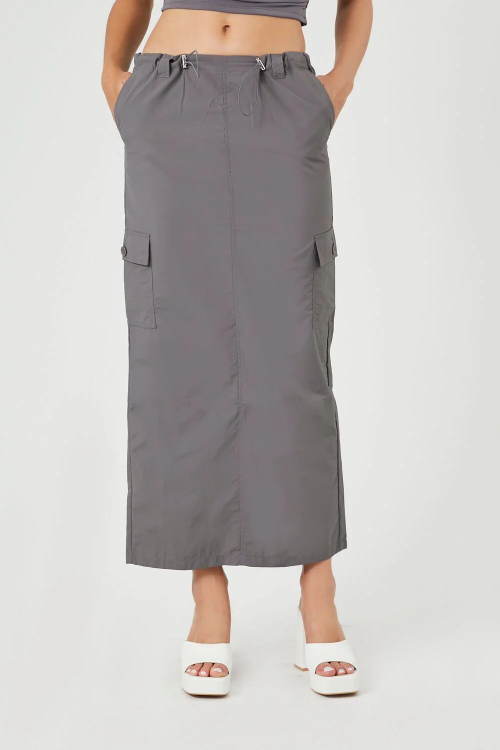 Twill Toggle Drawstring Midi Skirt - Image 2