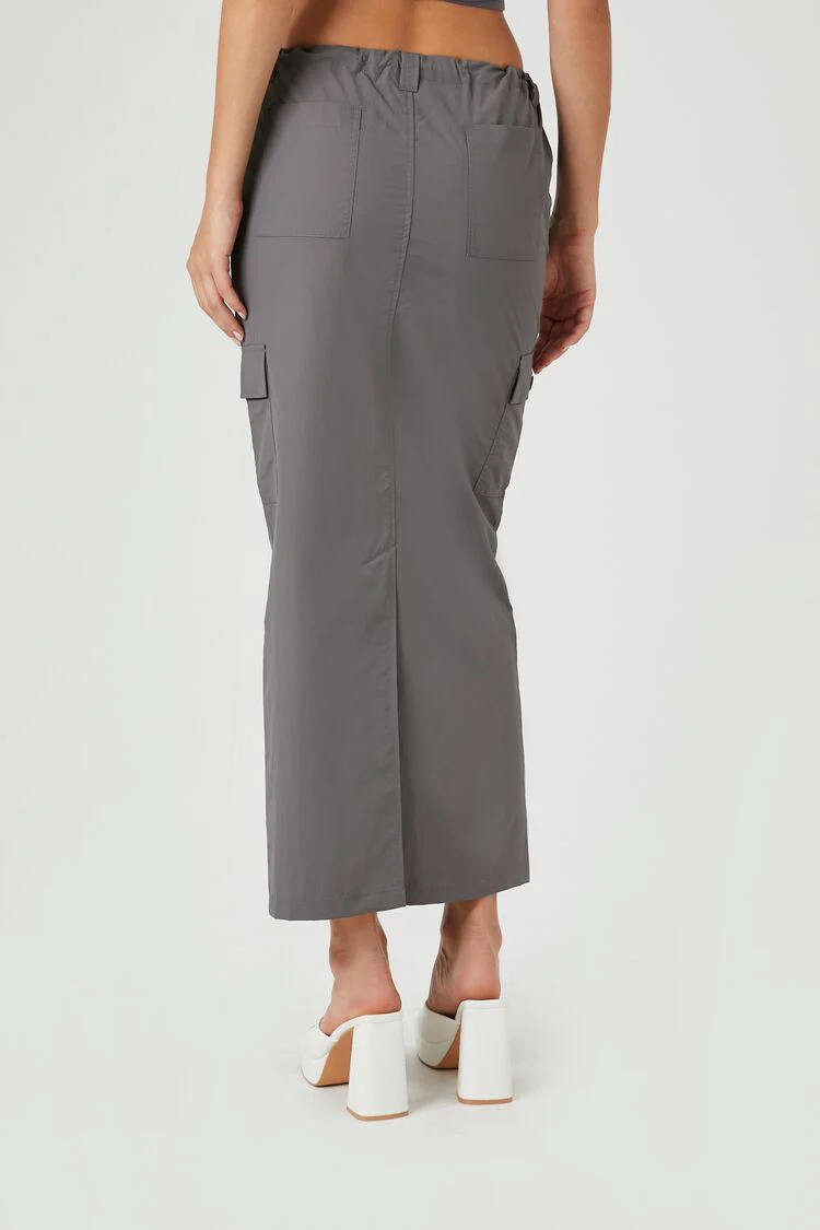 Twill Toggle Drawstring Midi Skirt - Image 4