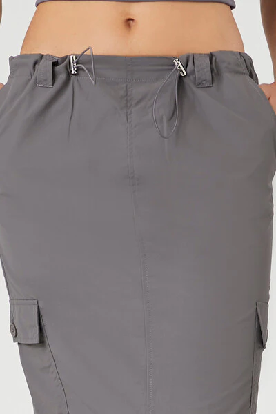 Twill Toggle Drawstring Midi Skirt - Image 5