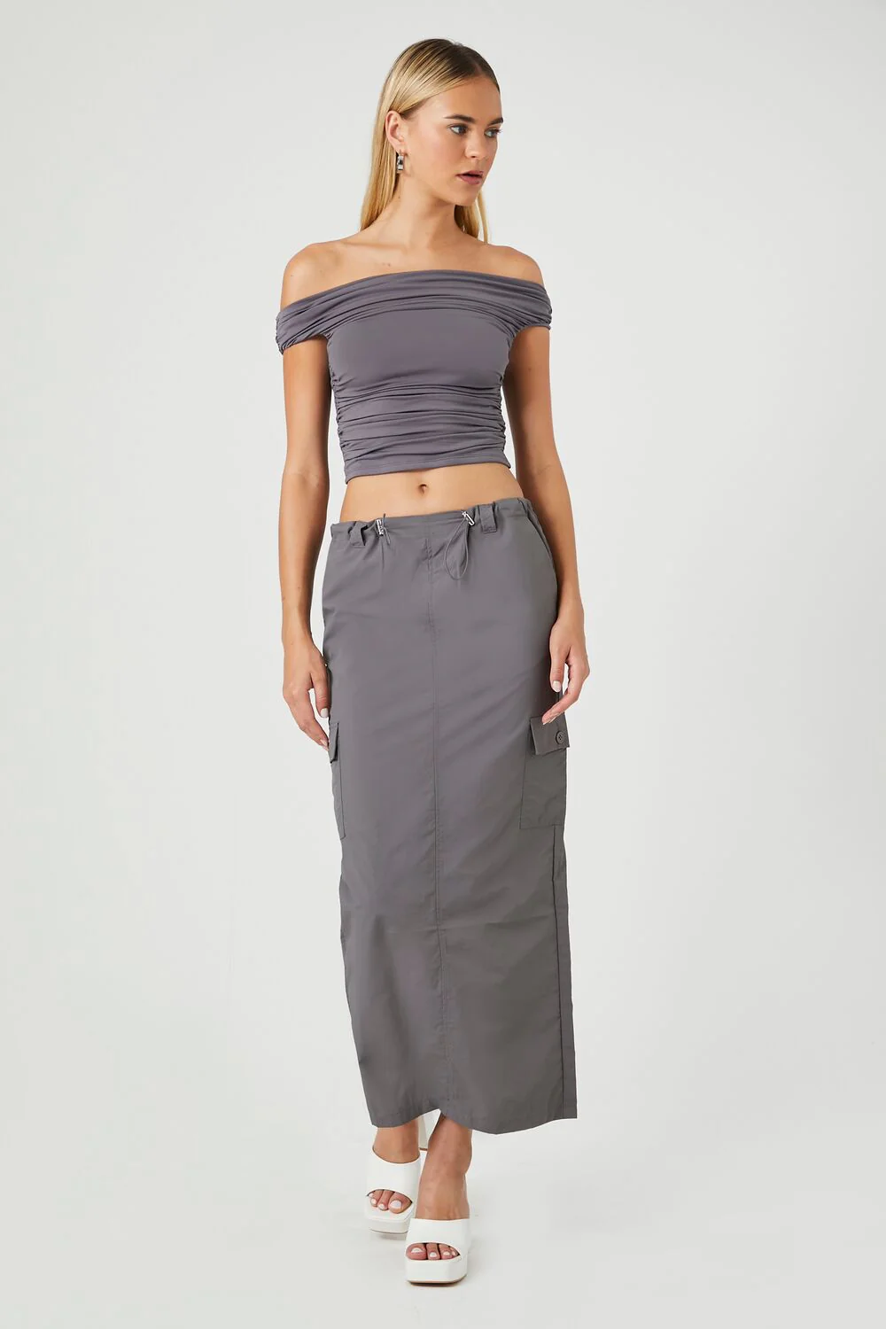 Twill Toggle Drawstring Midi Skirt - Image 6
