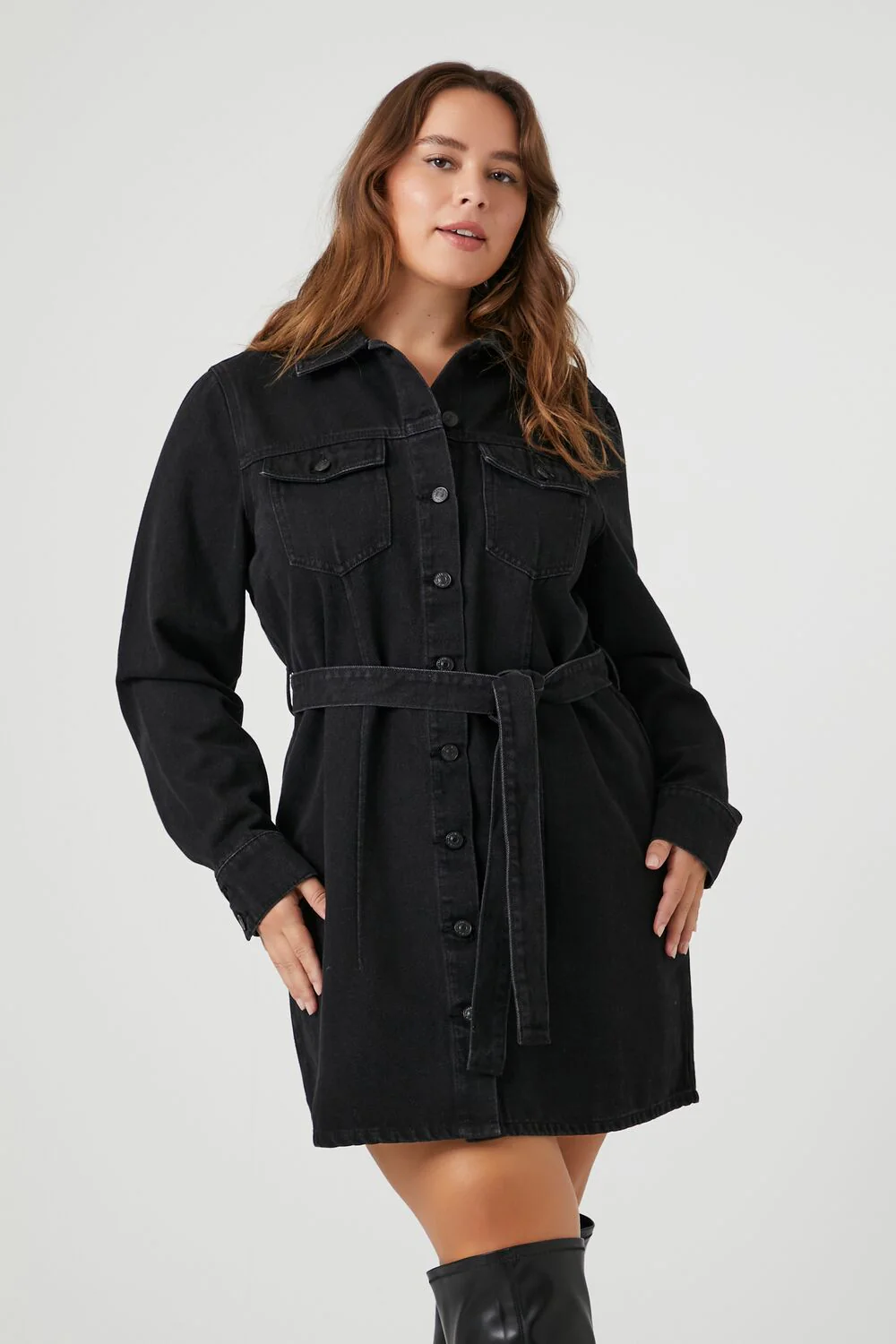 Plus Size Tie-Front Denim Shirt Dress - Image 2