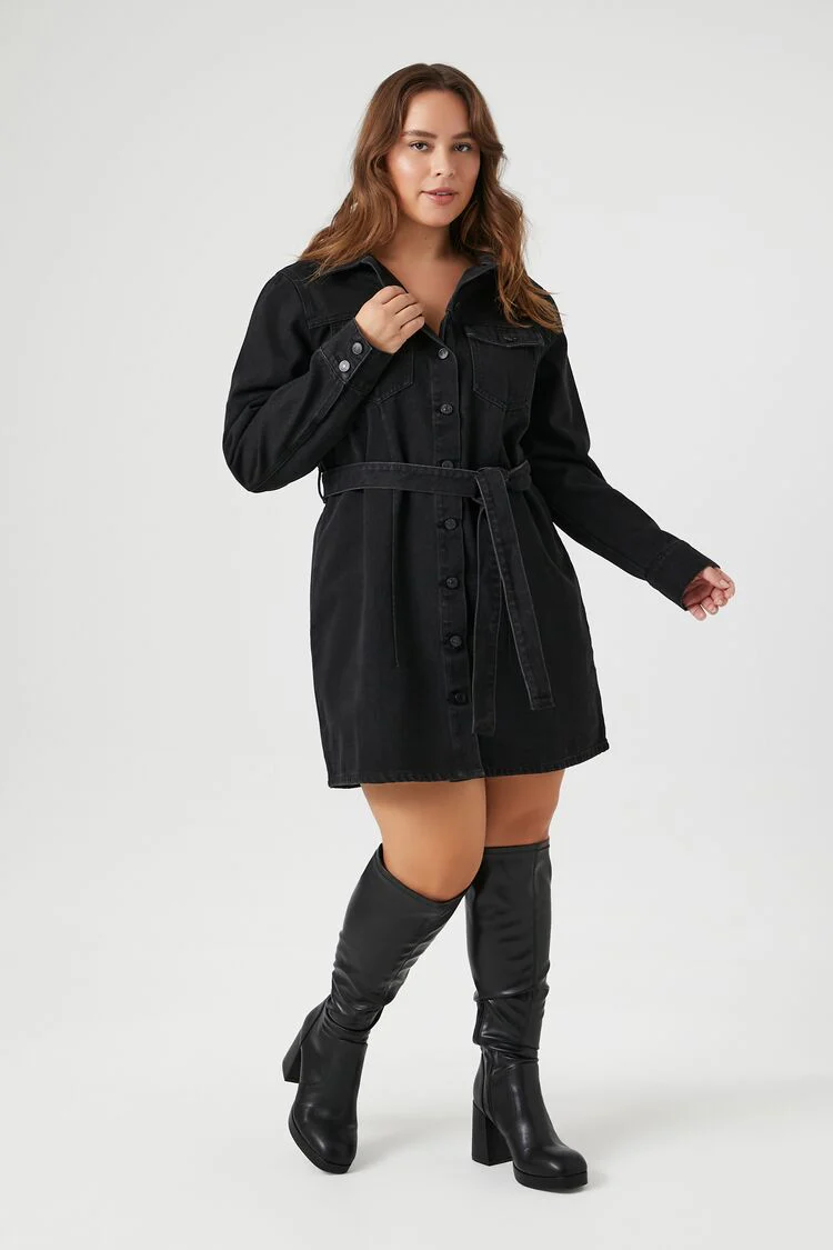 Plus Size Tie-Front Denim Shirt Dress - Image 6
