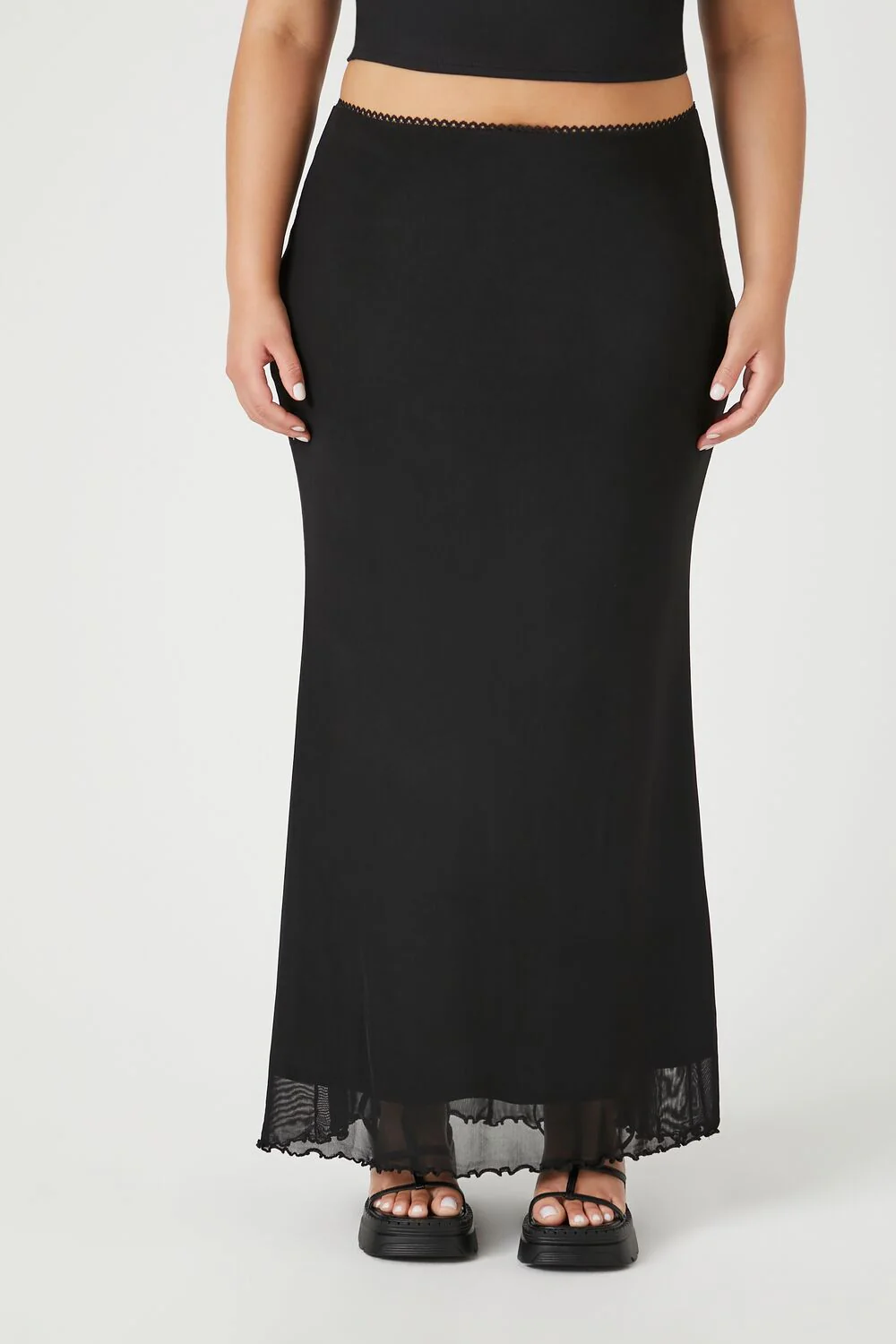 Plus Size Mesh Lettuce-Edge Maxi Skirt - Image 2