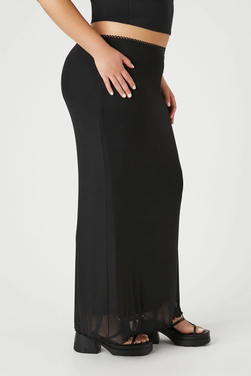Plus Size Mesh Lettuce-Edge Maxi Skirt - Image 3