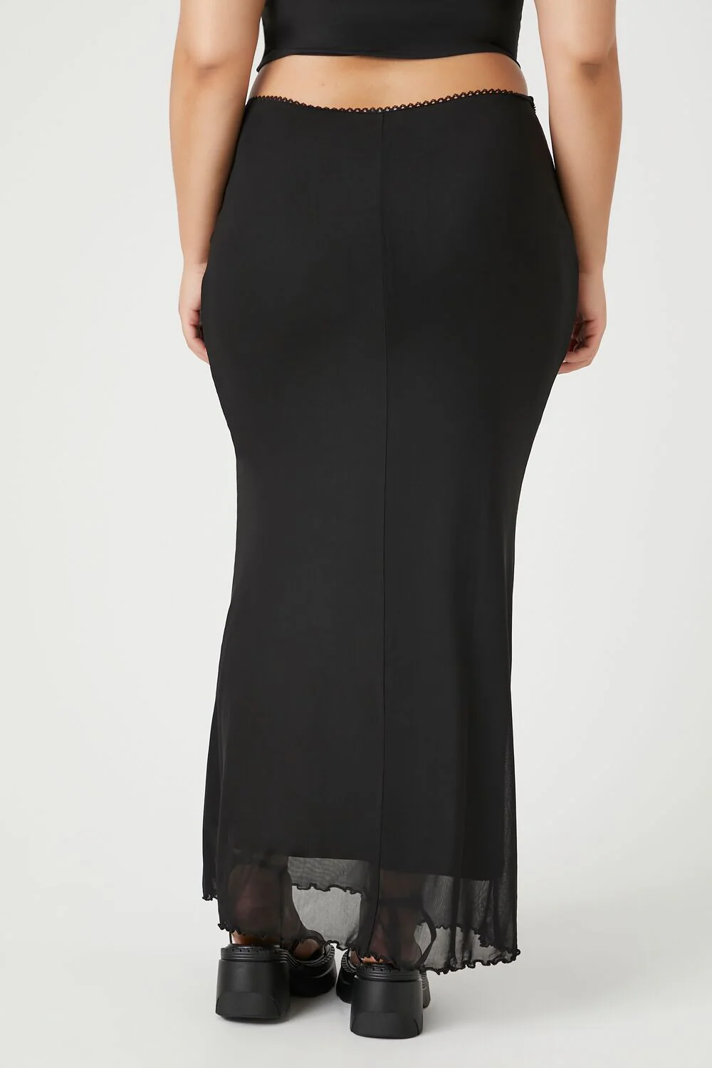 Plus Size Mesh Lettuce-Edge Maxi Skirt - Image 4
