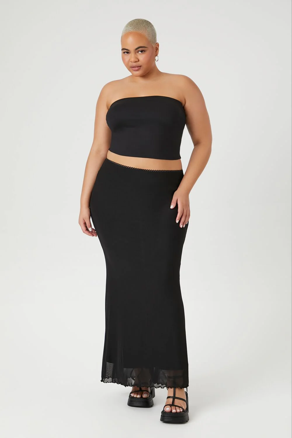 Plus Size Mesh Lettuce-Edge Maxi Skirt - Image 5