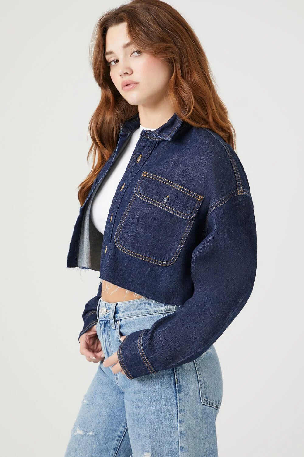 Cropped Denim Shirt - Image 7