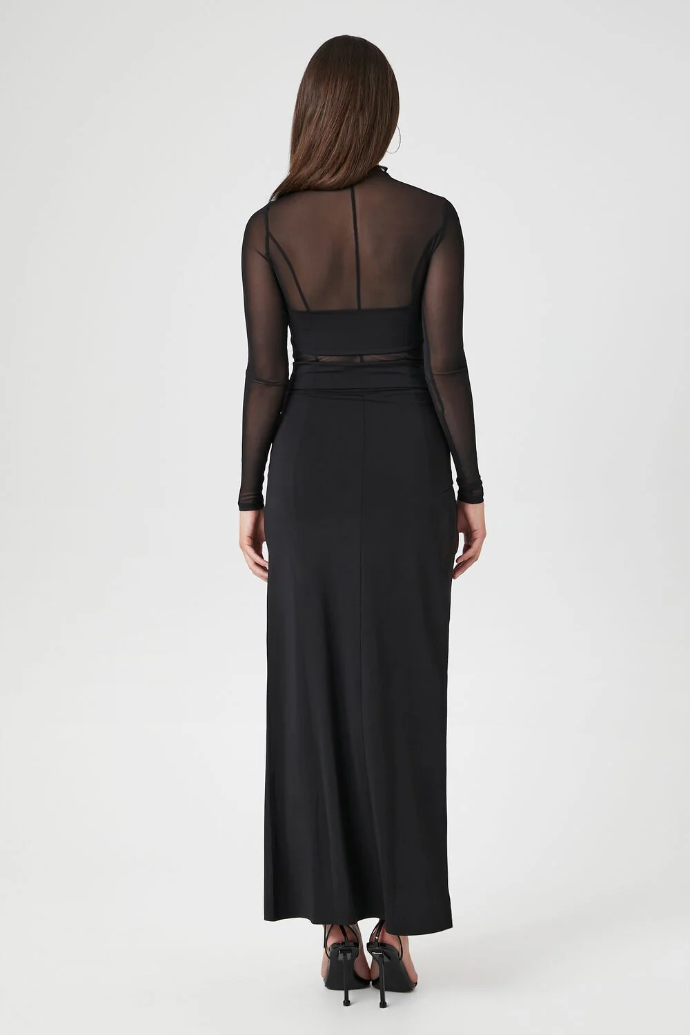 Sheer Mesh Asymmetrical Maxi Dress - Image 3