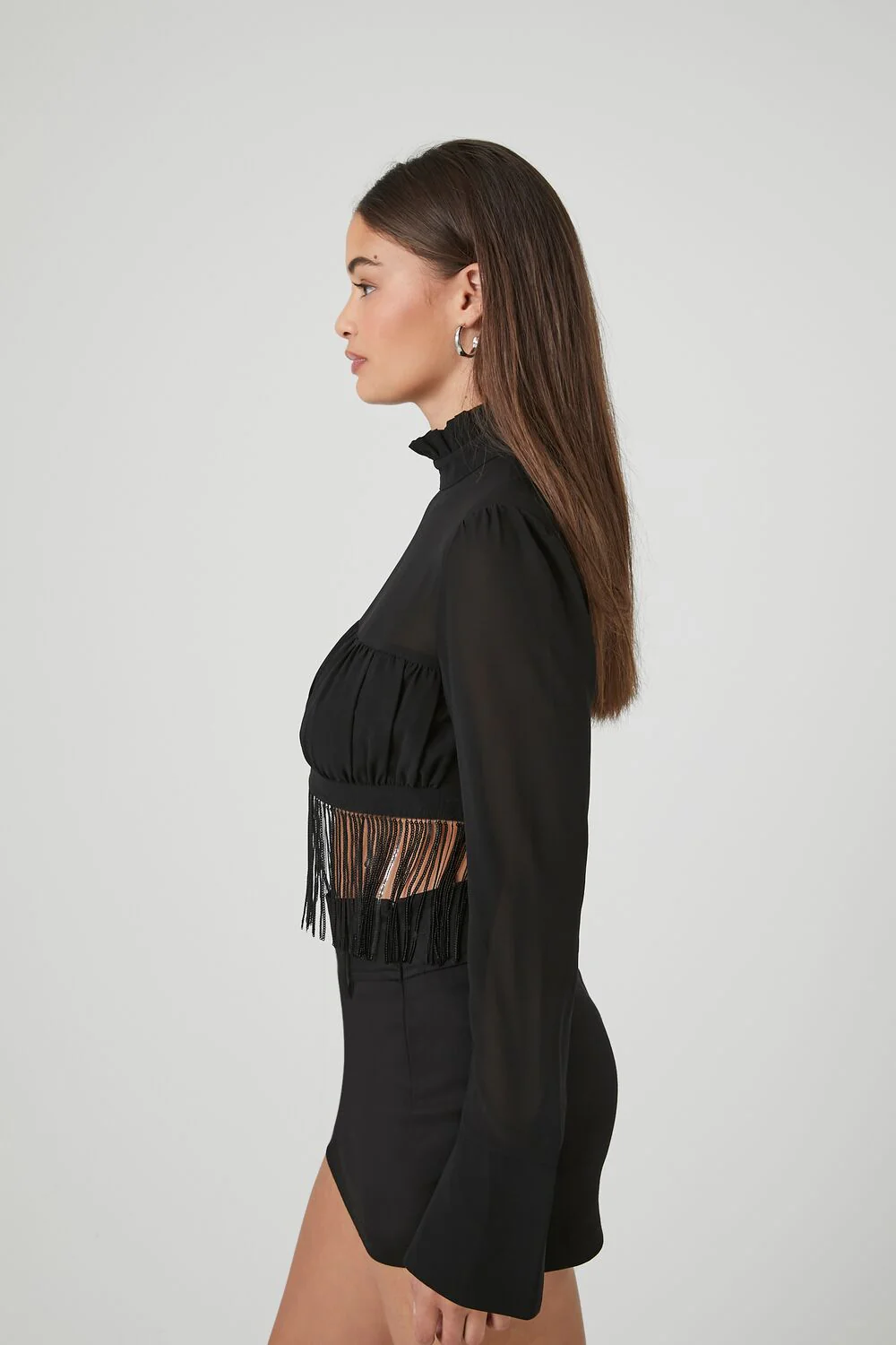 Fringe Mock Neck Crop Top - Image 2