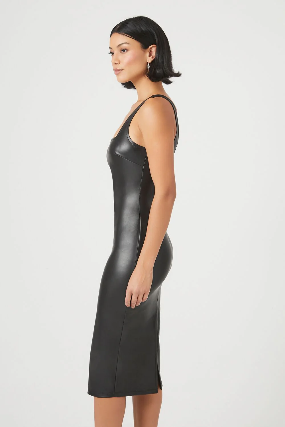Faux Leather Slit Midi Dress - Image 3