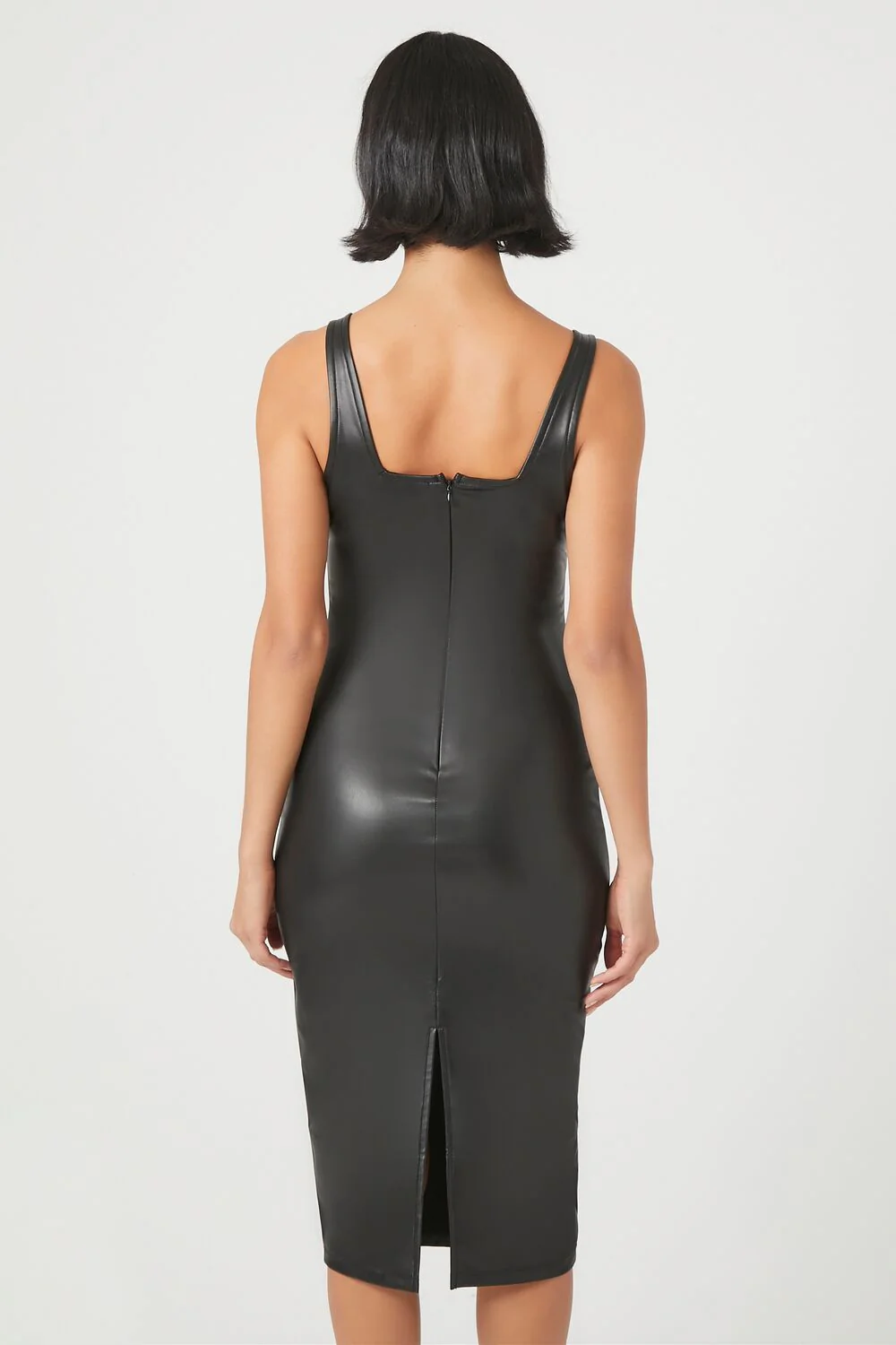 Faux Leather Slit Midi Dress - Image 4