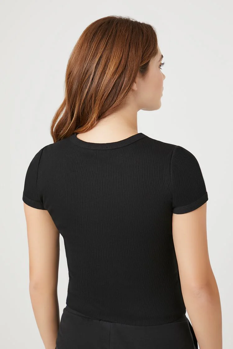 Cropped Rib-Knit Tee - Image 3