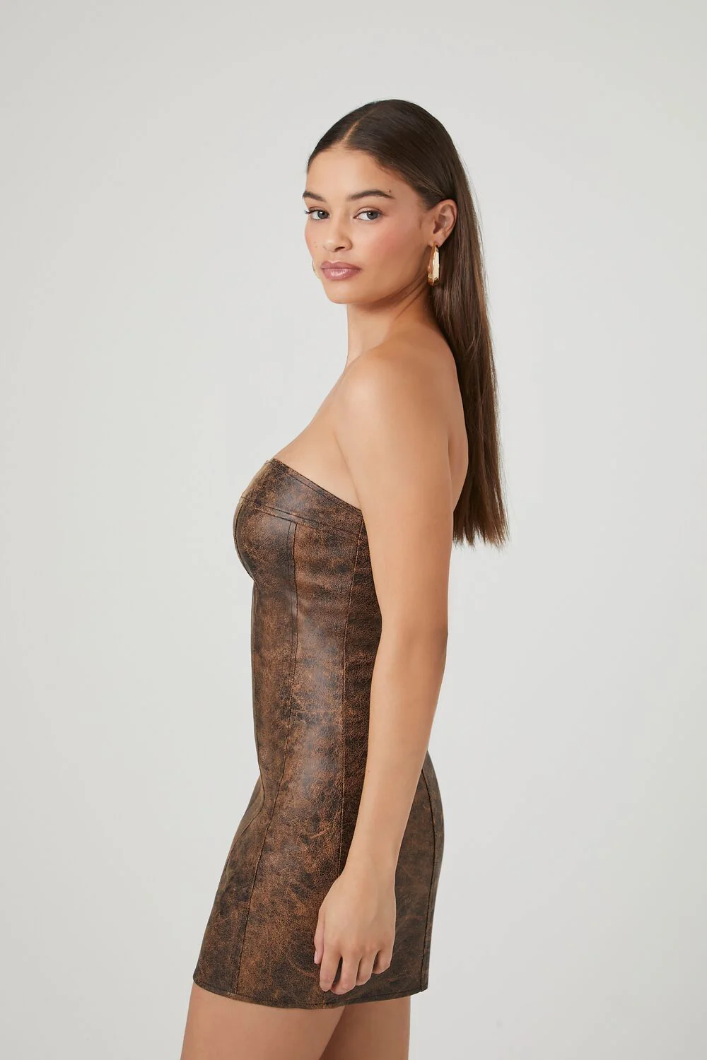 Faux Leather Tube Mini Dress - Image 2