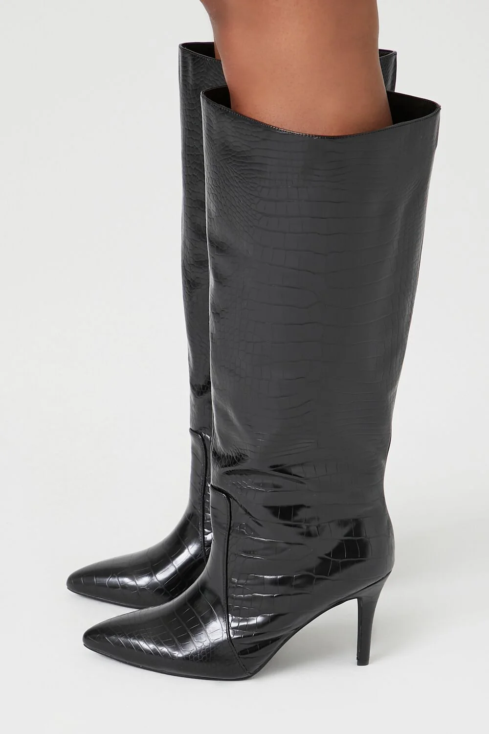 Pointed Faux Croc Stiletto Boots (Wide) - Image 2
