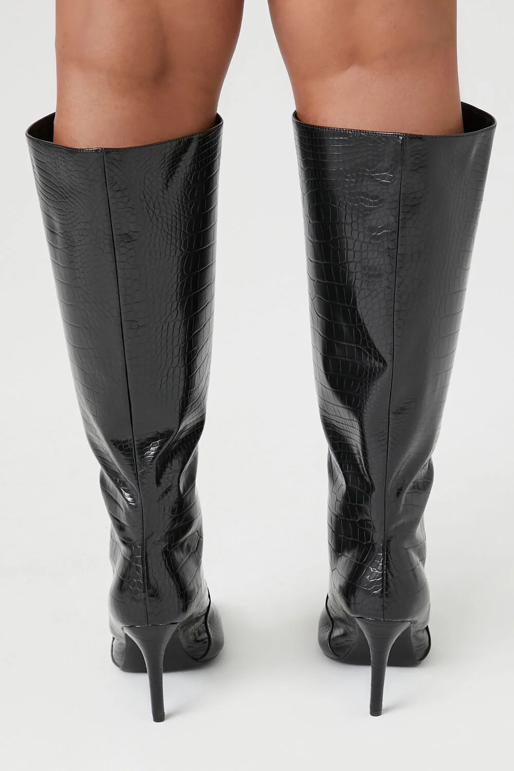 Pointed Faux Croc Stiletto Boots (Wide) - Image 3