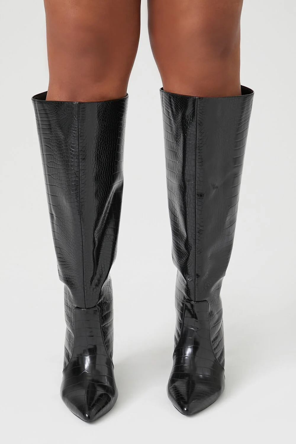 Pointed Faux Croc Stiletto Boots (Wide) - Image 4