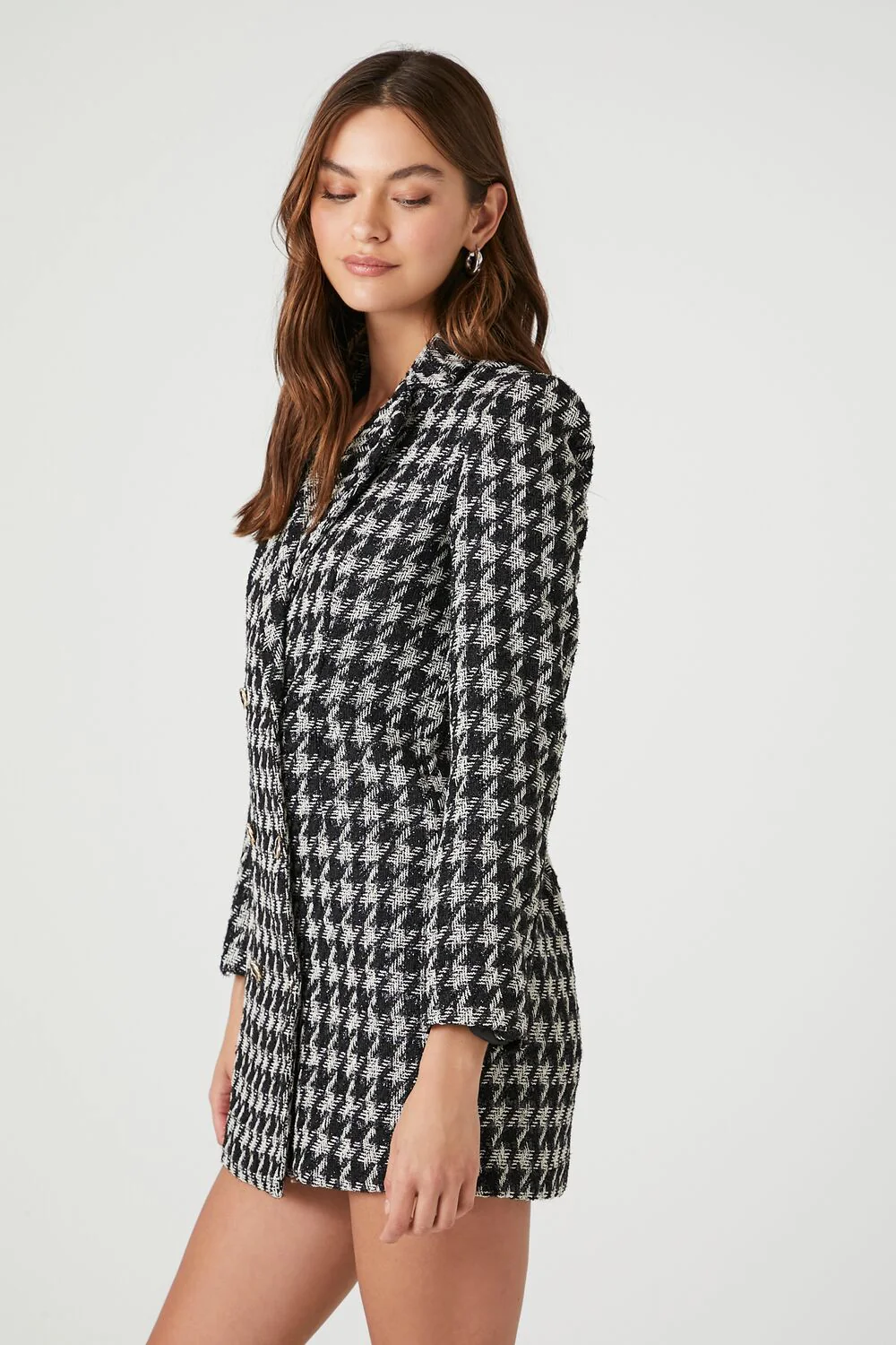 Tweed Houndstooth Print Mini Dress - Image 2