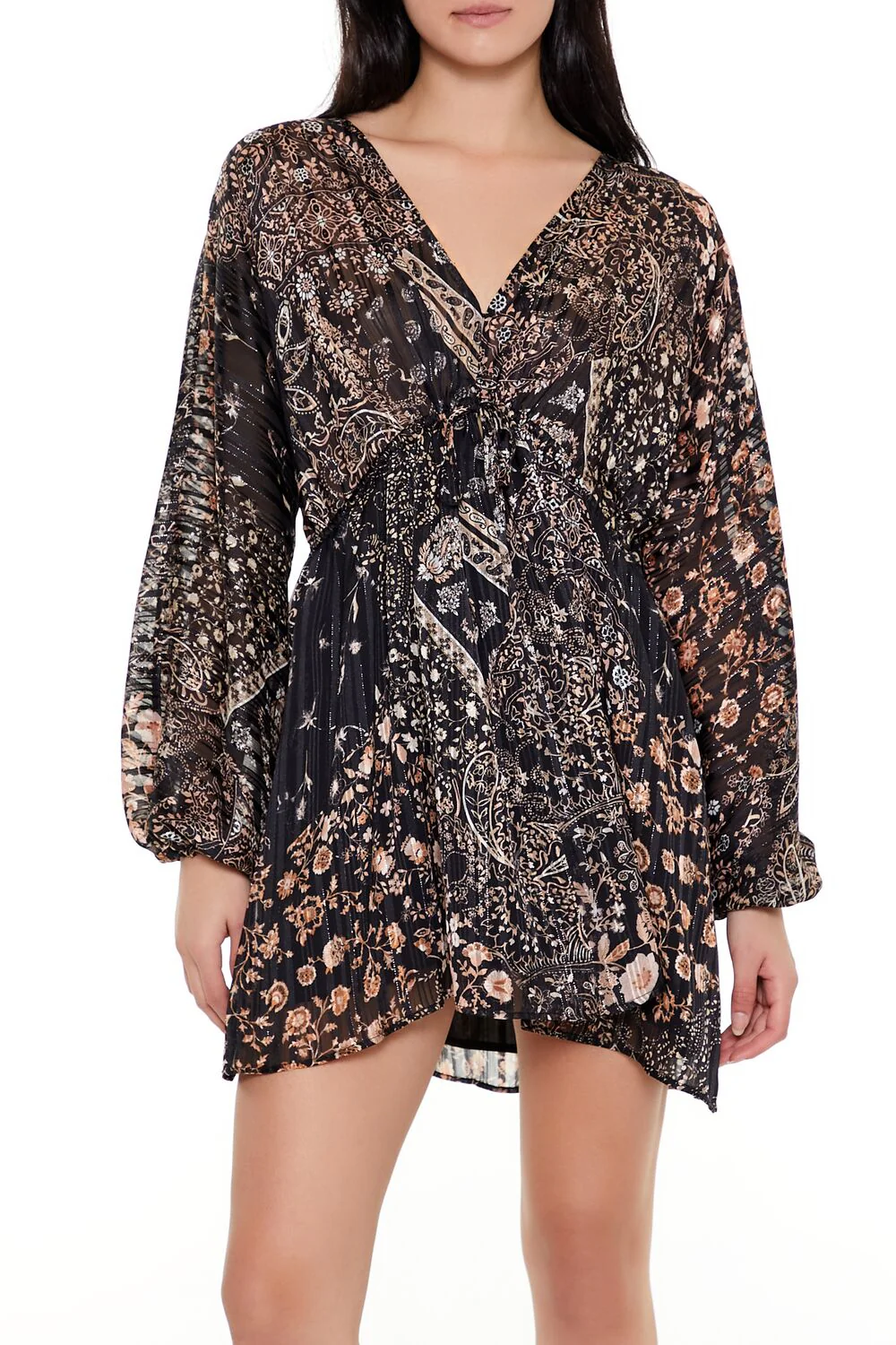 Satin Paisley Plunging V-Neck Mini Dress - Image 2