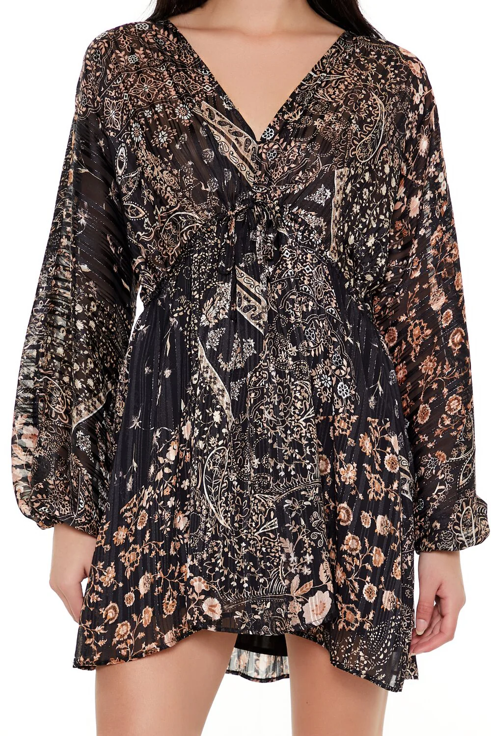 Satin Paisley Plunging V-Neck Mini Dress - Image 5