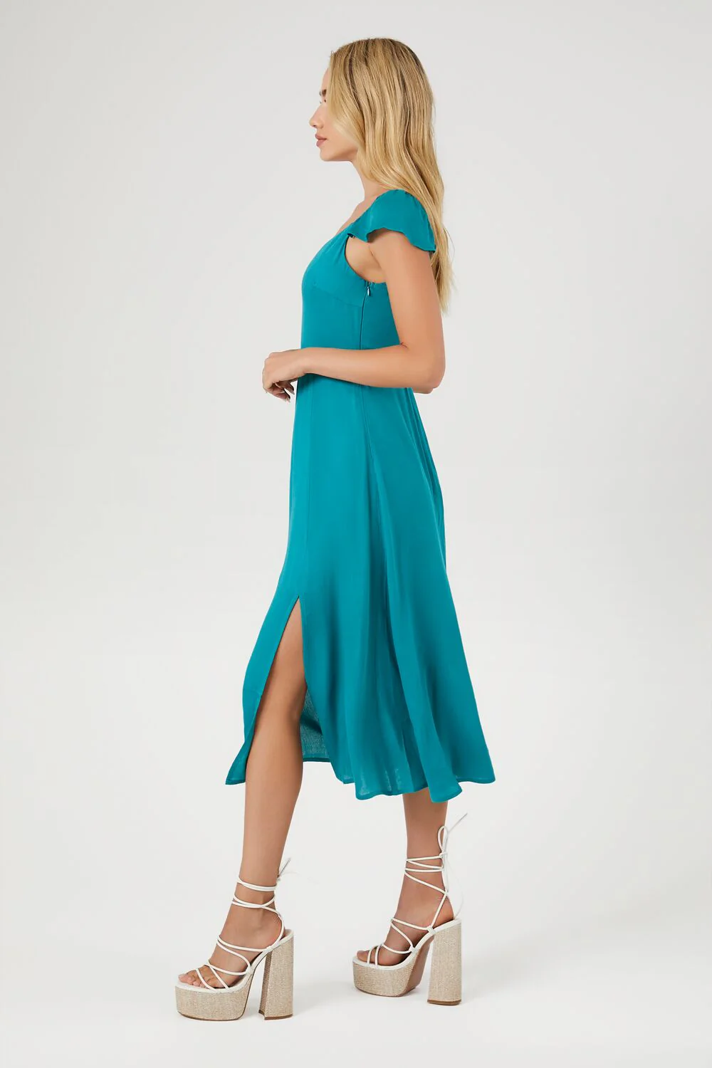 Sheer Flounce-Sleeve Midi Dress - Image 2