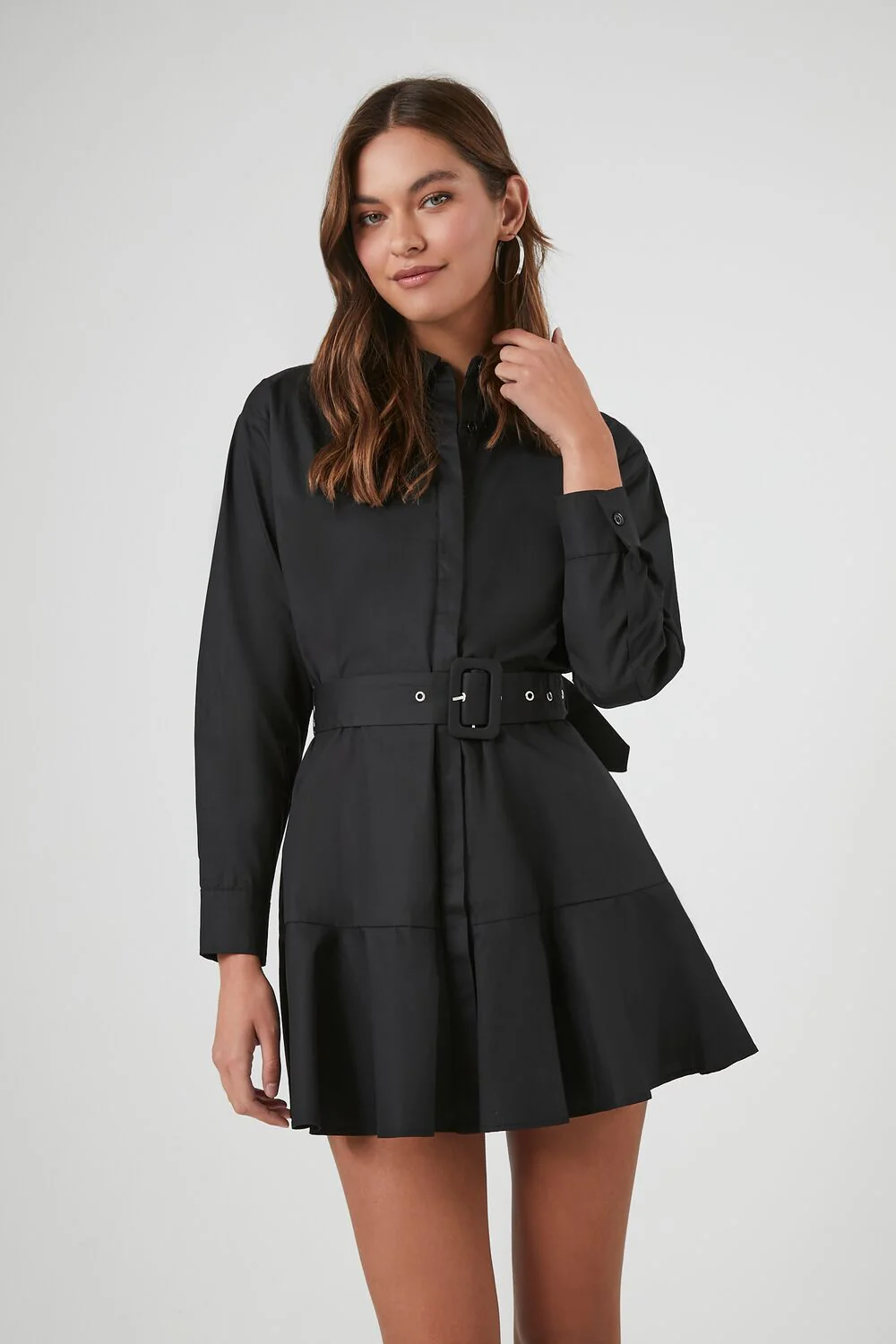 Poplin Belted Mini Shirt Dress - Image 2