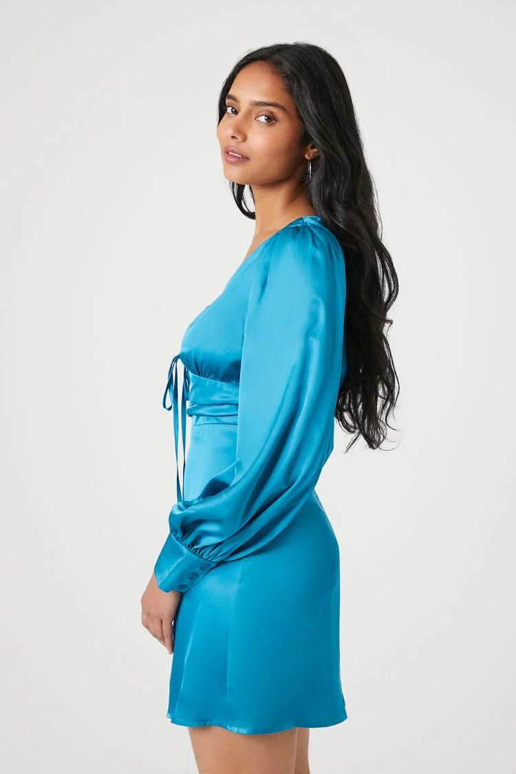 Plunging Satin Tie-Front Mini Dress - Image 2