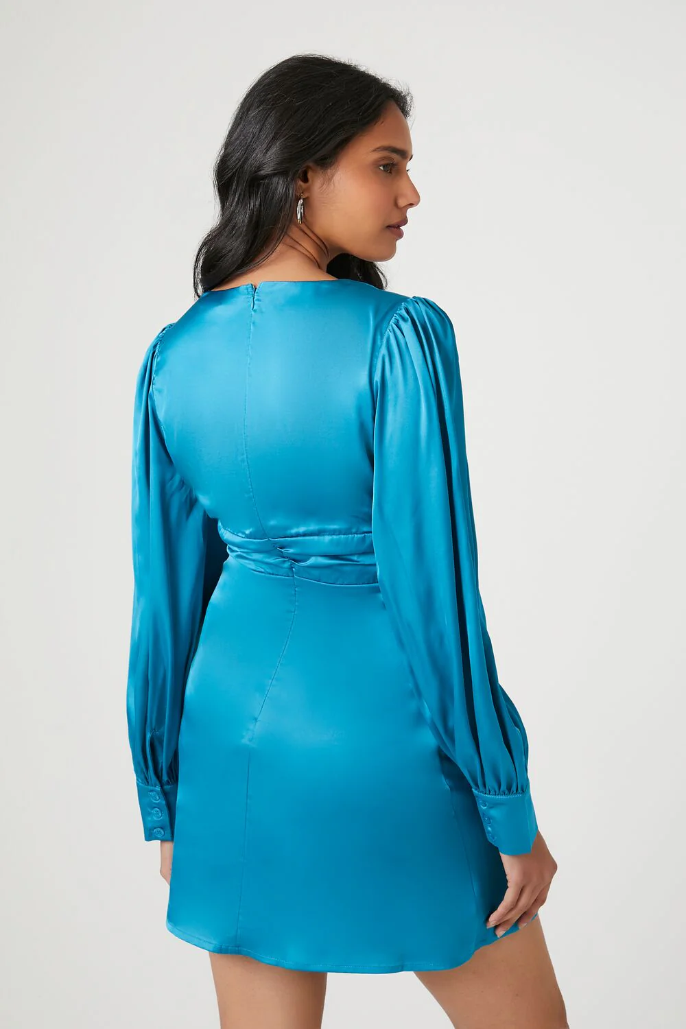 Plunging Satin Tie-Front Mini Dress - Image 3