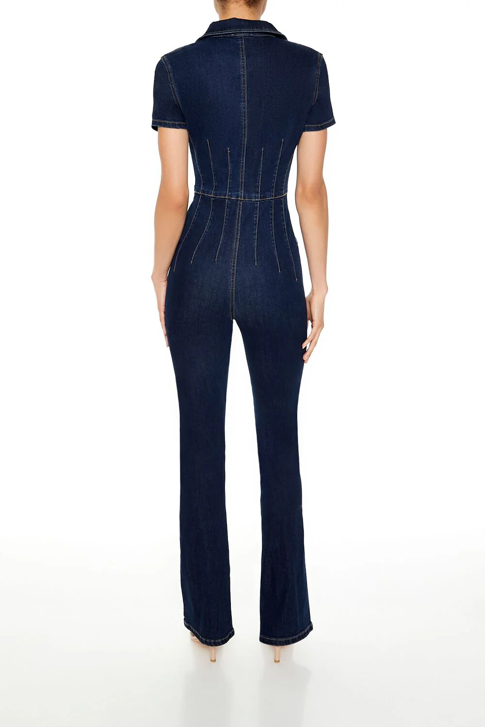Zip-Up Denim Short-Sleeve Jumpsuit - Image 4